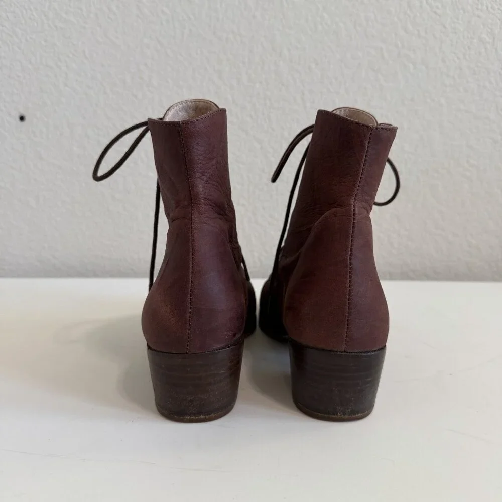 Christy Dawn The Dawn Boot Mahogany Soft Leather Lace Up Stacked Heel Boot 8 - Picture 8 of 12